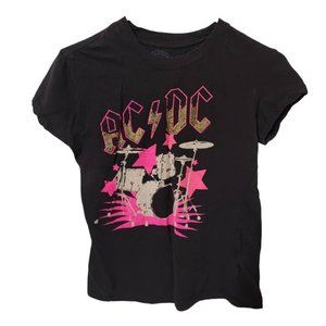 Rockmarc AC/DC shirt T shirt kids large Black with pink cotton blend